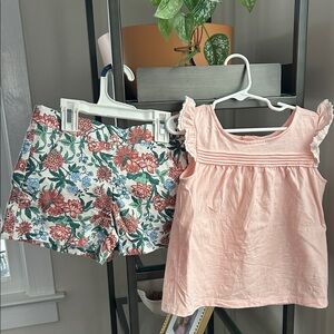 NWOT! Janie and Jack Pink Top with Floral Shorts
